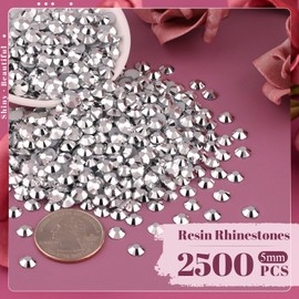 2500PCS 5mm Resin Rhinestones in Bulk (Silver), Bedazzling Flatback Crystals for Crafts DIY Nail Decoration, Gems Charms for Tumbler Shoes Clothing Fabric with Pickup Pen and Tweezers