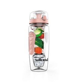 willceal Water Bottle with Fruit Infuser 945 ml Durable with Removable Ice Gel Ball, Large - BPA Free Tritan, Flip Lid, Tight Design - Sports, Camping (Gold)