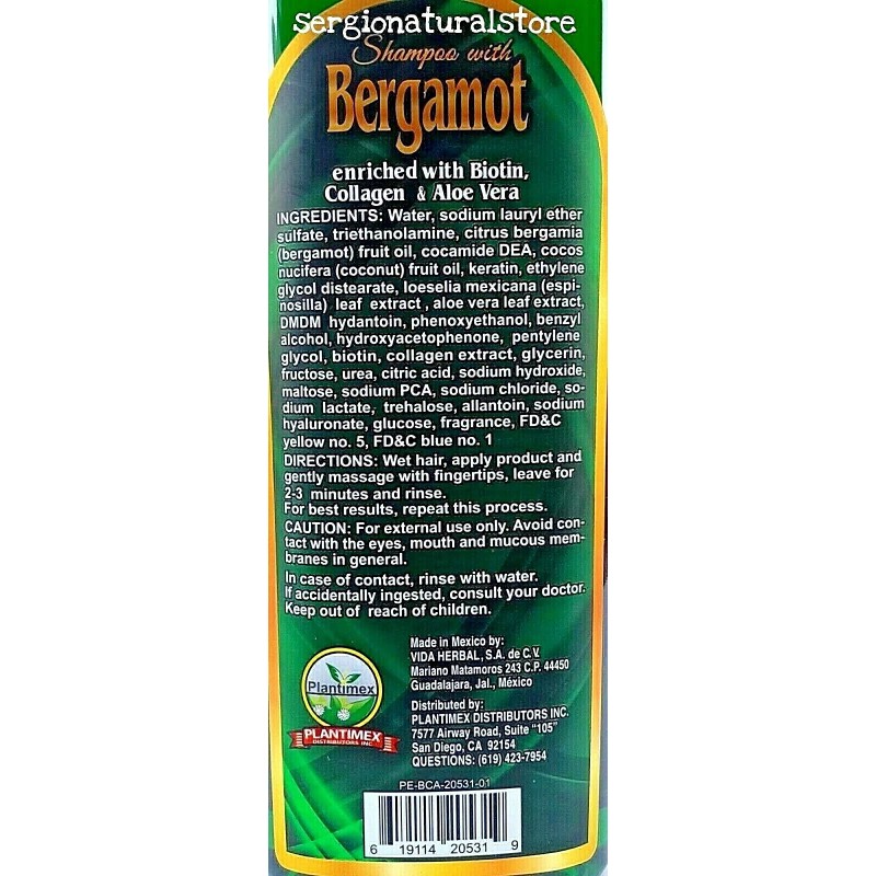 Alma Belleza 2 Packs Shampoo BERGAMOTA BIOTINA aloe Vera COLAGENO