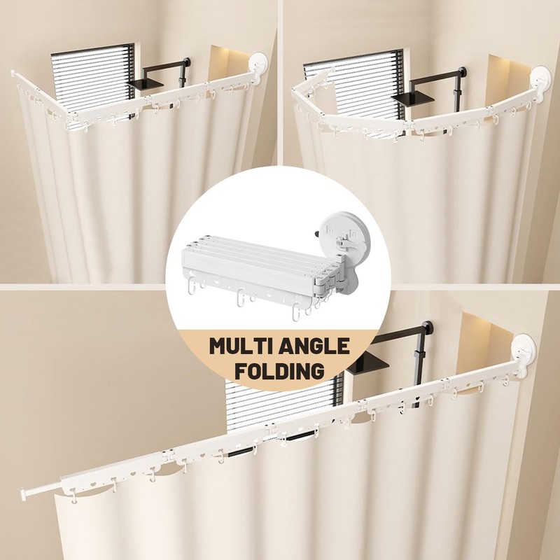 EHERDM Wall Mounted Folding Shower Curtain Rod Punch-Free Suction Cups