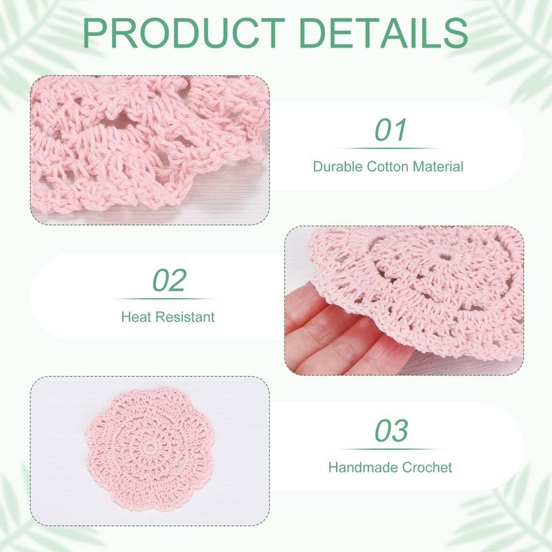M METERXITY 4-Pack Handmade Crochet Coasters, 4Inch/10cm Round Cotton Placemats