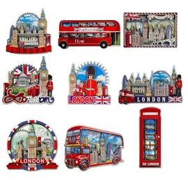 LILAJ Set of 6 London 3D Wooden Fridge Magnet Bus & Telephone Box British London England Souvenirs Landmark Union Jack Flag Gift