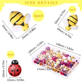 MIKIMIQI 60 Pcs Tiny Resin Bees Ladybugs Decor, Including 30 Pcs Bumble Bee Embellishment 30 Pcs Resin Ladybug Craft Decorations with Storage Box for DIY Craft Wreath Party Decor, 0.98 Inch, 0.74 Inch