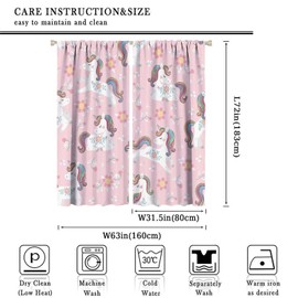Unicorn curtains for girls bedroom, Cortinas para cuarto de niña, Unicorn bedroom decor for girls, Elegant Pink Unicorn Curtains, Pink Floral Curtains, Rainbow Curtains for Girls Bedroom 63xL72 Inch