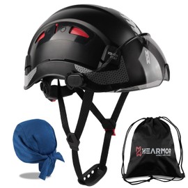 HEARMOR ABS Helmet with Visor, EN 397, Black with Tinted Visor, Adjustable Ratchet System