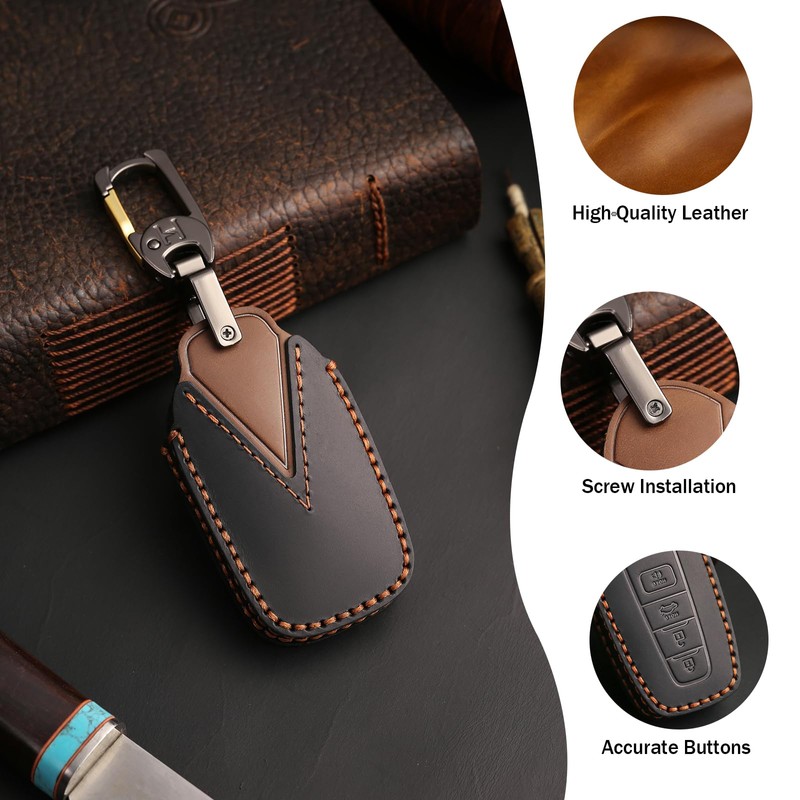 OLLEN Genuine Leather Key Fob Cover, Fit for Toyota 2018-2025,