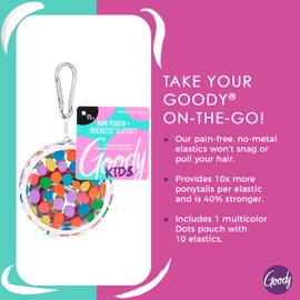 Goody Kids Ouchless Elastics with Mini Pouch - 11 Count, Dots Print - for All Hair Types - Hair Accessories for Women and Girls - Perfect for Long Lasting Braids, Ponytails and More