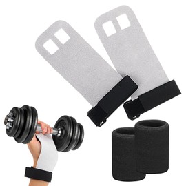 2 Pairs Gymnastics Grip Pads Children with 2 Pairs of Bracelets, Cross Training, Gymnastics, Pull Up Grips for Children, Hand Grips Leather Training Gloves and Wrist Bandages Fitness Set for Girls