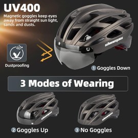 Shinmax Bike Helmet, CPSC/CPC Bike Helmet for Adult Men Women with Magnetic Goggles&Led Back Light Cycling Helmet Adjustable SM-T69