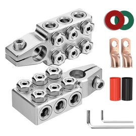Battery Terminal Connectors, Lead Acid Battery Terminal Clamps with 8AWG up to 4/0(XL) AWG Gauge, 12-Way Terminal Clamps Positive and Negative (+/-) for SAE/DIN/EN Tapered Top Post