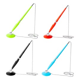 HAICN 4Pcs Pen with Chain Reception Pen Desk Set with Stand Premium Quality Standard Reception Pen Office Registration Gel Black Ink Pens for Home Office Bank Hotel