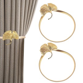 Pack of 2 Curtain Tiebacks, Metal Curtain Clips with Spring Cord, Tiebacks for Curtains, Rope, Buckles, Curtain Tiebacks Curtain with Holders, Buckles, Curtain Accessories (Gold Leaf)