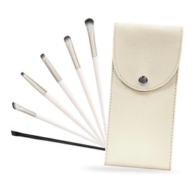 Eye Makeup Brush Set, 6Pcs All-in-One Eyeshadow & Eyeliner Brushes with Ceramic Handles, Soft Synthetic Fiber Bristles, Beginner Friendly Eye Brush Set with Travel Pouch
