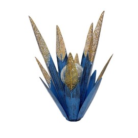 Yaoemei Tequila Rustic Sculpture, Metal Agave Statues Garden Hand Painted Decor for Yard Lawn Patio, Home Outdoor Courtyard Decoration with Solar Light Hollowed Leaves, Ornament Gifts (Blue, Size)