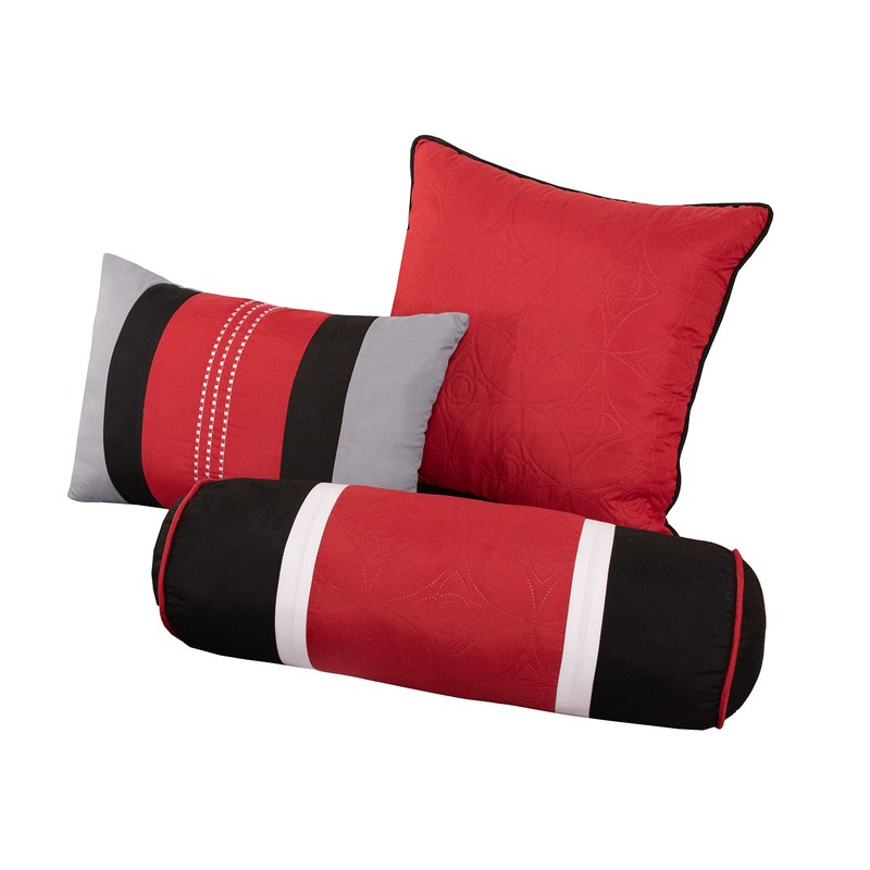 Chezmoi Collection Upland 7-Piece Quilted Patchwork Comforter Set, Red/Gray/Black, Oversized