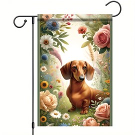 Starlit Patio Spring Summer Dachshund Garden Flag Floral Flower Daisy Dog Seasonal Garden Flag 12x18 Inch Double Sided Decoration Yard Small Flag For Outside Holiday Seasonal Outdoor Banner
