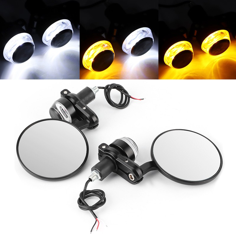 2pcs 7/8in Handlebar Rearview Mirrors with LED Turn Signal Amber
