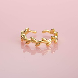 Adjustable Gold Toe Ring for Women, Yellow Gold Plated 925 Sterling Silver Toe Rings, Adjustable Vine Toe Rings, Midi Rings or Pinky Rings for Women and Teen Girls, Cute Toe Rings in a Leaf Pattern