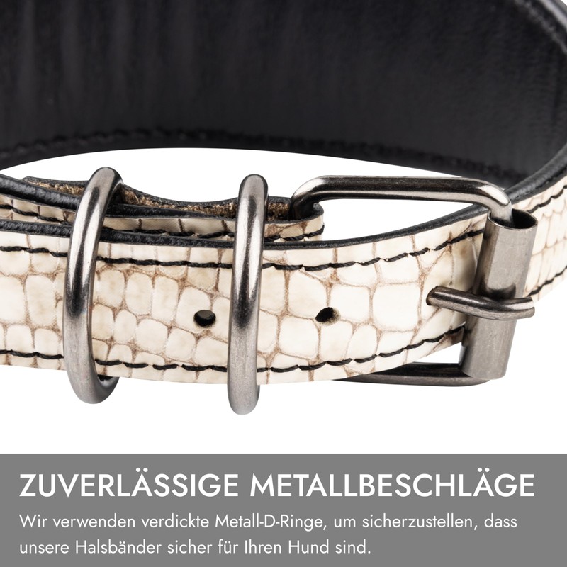FAVPET Luxury Genuine Leather Greyhound Collar Wide with QR Code