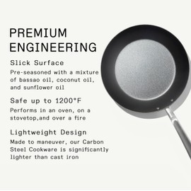 Made In Cookware - Seasoned 8" Carbon Steel Frying Pan - (Like Cast Iron, but Better) - Professional Cookware - Crafted in Sweden - Induction Compatible