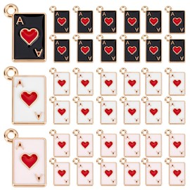 CRAFTYMELODY 60Pcs Poker Card Charms 3 Color Alloy Enamel Heart A Poker Charms with Loop Black White Pink Red Heart Playing Card Pendant for Jewelry Making Accessory Supplies Bracelet Necklace Earring