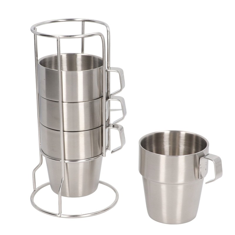 Stainless Steel Camping Cup Set of 4 Double Layer Coffee