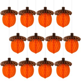 Eersida 12 Pcs Fall Honeycomb Paper Centerpiece Decoration Autumn Tissue Paper Acorn Honeycomb Centerpieces Thanksgiving Honeycomb for Fall Tree Hanging Ornaments Decorations Party Supplies