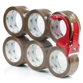BOMEI PACK Cinta de Embalaje de Alta Resistencia Marrón con Dispensador, Ultra Fuerte, Cinta de Embalaje Industrial para Embalaje de Envíos 6 Rollos 1.8Mil, 1.88 pulgadas x 54.6 yardas por rollo