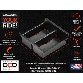 Vehicle OCD - Center Console Organizer Tray for Toyota 4Runner (2010-2024) and Kia Telluride (2020-2025) - Made in USA - SLX124
