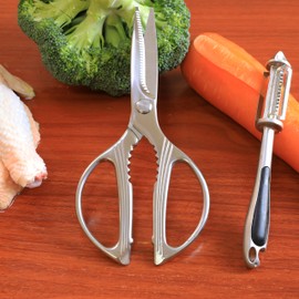 Kitchen Scissors Heavy Duty Paired with a Multifunctional Peeler,Anti Slip Comfortable Steel Handle,Sharp and Durable Stainless Steel Blades,Scissors for Poultry,Food,Meat,Cooking,8.5 Inches