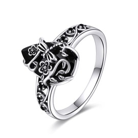 Hancock Dragonfly Ring Sterling Silver Black Tourmaline Ring Crystal Healing Jewelry Spiritual Protection Gifts for Women 8#