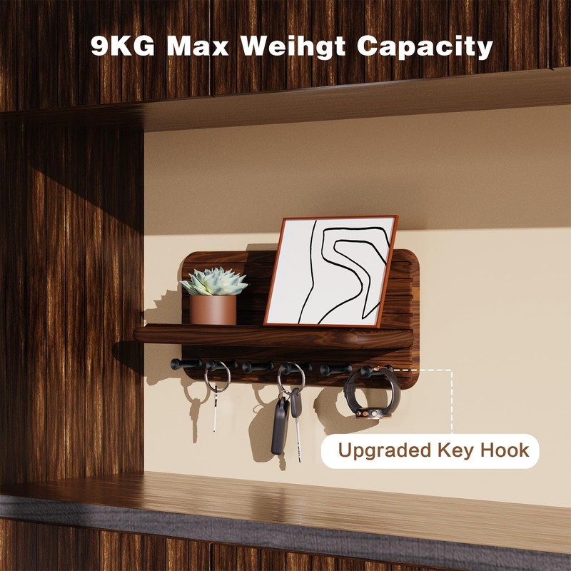 Jemyxhw Key Rack with Shelf and 6 Hooks, Wooden Key