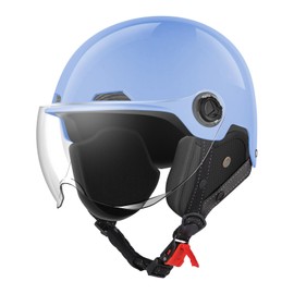 Motorcycle Helmets DOT Certified, German Style Half Helmet Electric Bike Scooter with Windshield Glasses Cool Retro Helmet for Men and Women (Blue, M)