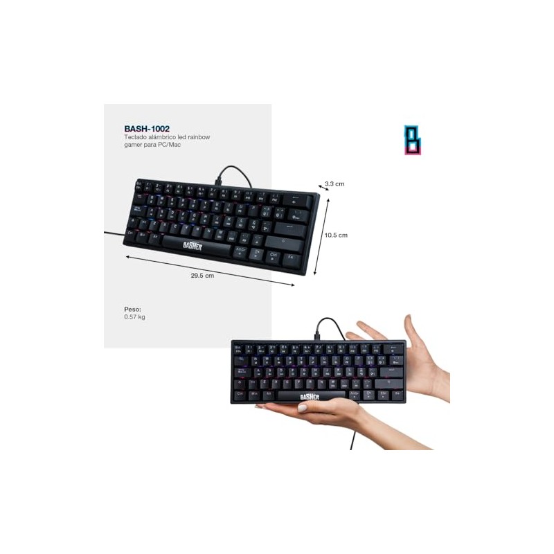 Teclado alámbrico led Rainbow Gamer para PCMac BASH-1002