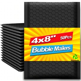 Axidou Bubble Mailers 4x8 Inches 50 Pack, Waterproof and Tear-Resistant Padded Mailers, Self-Sealing Bubble Mailers for Small Business, Jewelry, Cosmetics, Boutiques and More