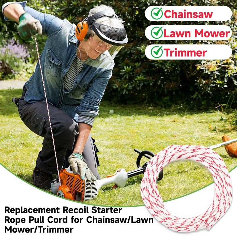 KINGLAKE 3.5mm 10M Lawnmower Pull Cord Replacement with 2 Starter