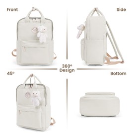 TIAASTAP Aesthetic Backpack School Bags for Girls Kawaii School Backpack with Cute Pendant Preppy School Bag for Kids Boys Teenage Primary Secondary Middle School (White)