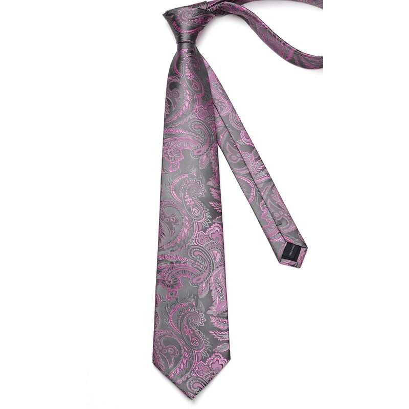 Enlision Men's Ties Pink Paisley Clip Tie and Pocket Square