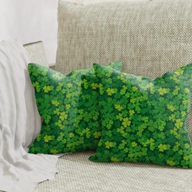 ggaimwf St Patrick's Day Cushion Cover Green Lucky Shamrock Plant Cushions Saint Patricks Day Pillow Cover Double Sided for Sofa Bed Irish Spring Home Decor Linen Cushions 40x40cm Set of 2