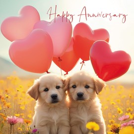 GBCC Anniversary Card - Happy Anniversary Card for a Special Couple or Someone Special with Adorable Labrador Puppy and Heart Balloons Design
