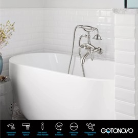 gotonovo Wall Mount 3 3/8 Clawfoot Tub Faucet for Bathtub with Hand Held Shower Sprayer Double Level Handle with Hot and Cold Water Adapter Adjustable Swing Arms Antique Brass