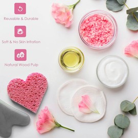 60-Count Compressed Facial Sponges | 100% Natural Cosmetic Spa Sponges for Facial Cleansing | Exfoliating Mask | Makeup Remover | Heart Shape Compressed Facial Sponges | Reusable |