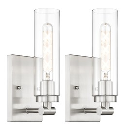 Emak Modern Wall Lights, Brushed Nickel Sconces with Clear Glass Shade, 2 Light Bathroom Vanity Light for Bathroom, Mirror, Living Room, Bedroom, Gallery, WS086-BN-CG-2PK