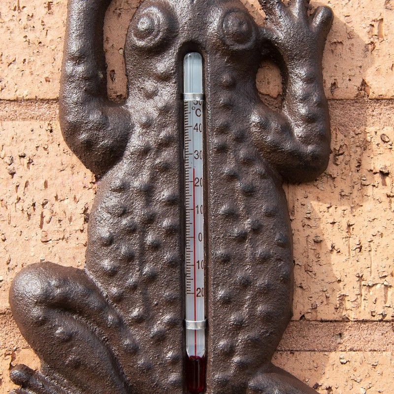 Cast Iron Frog Garden Thermometer 10x22.5cm Brown Rustic Outdoor Wall