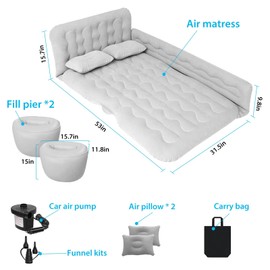 Car Air Mattress,SUV Air Mattress, SUV Inflatable Car Bed for Back Seat Sleepping, with Pillows & Fill Piers, Thickened Flocking & PVC Surface, Air Mattress for Camping,Home Car Travel (Grey) …