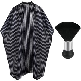 FEBSNOW Professional Hair Cutting Cape with Neck Duster Brush, FEBSNOW Salon Barber Cape, Hair Cutting Accessories (Black Stripe)