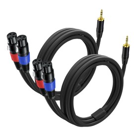 2Pack 3.5mm TRS to 2 XLR Cable 6.6 FT for Microphone, Smartphone, Tablet, Laptop, Unbalanced 1/8 TRS Male to Dual XLR Female, Y Splitter Aux to Dual XLR Breakout Cable, 24k Gold-Plated Connectors