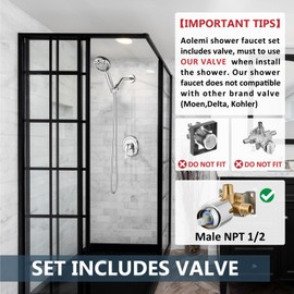 Aolemi Shower Faucet Set Rain Shower Head System Shower Trim Kit Pressure Rough-in Valve Included 8 Setting Single Handheld Spray Polish Chrome