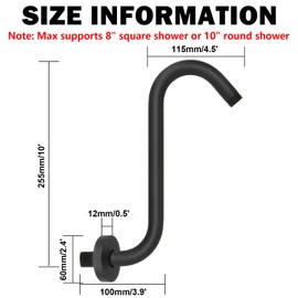 NearMoon S Shaped Shower Head Riser Pipe, Shower Extender Arm with Flange, Standard 1/2" Connection- Bathroom Accessory, 10 Inch (2 Pack, Matte Black)