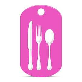 Kitchen Set Keychain GI Dog Tag Engraved Utensils Knife Fork Spoon Hot Pink